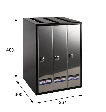 BUZON PRISMA SUPERIOR G3 CUERPO NEGRO PUERTA INOX BRILLO 400 x 267 x 300